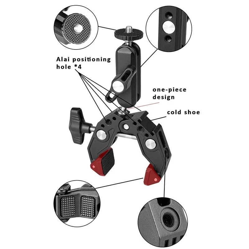 Aluminum Alloy Multifunctional and Powerful Crab Clip Holder, Suitable for Camera/action Camera/mobile Phone Photography