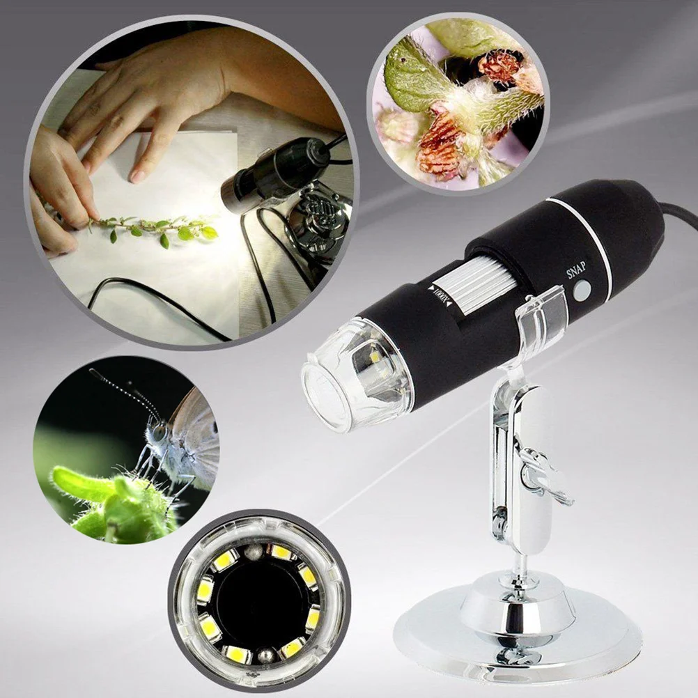 

Portable USB Digital Microscope 0x-1600x 8 LED Metal Stand High Resolution Adjustable Brightness for Inspection Examination