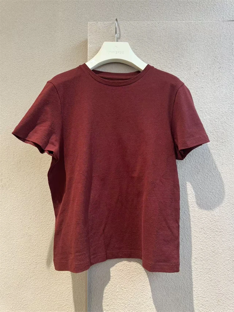 

Простая круглая трикотажная футболка из хлопка и шелка с коротким рукавом для женщин: комфортный универсальный топ до плеч