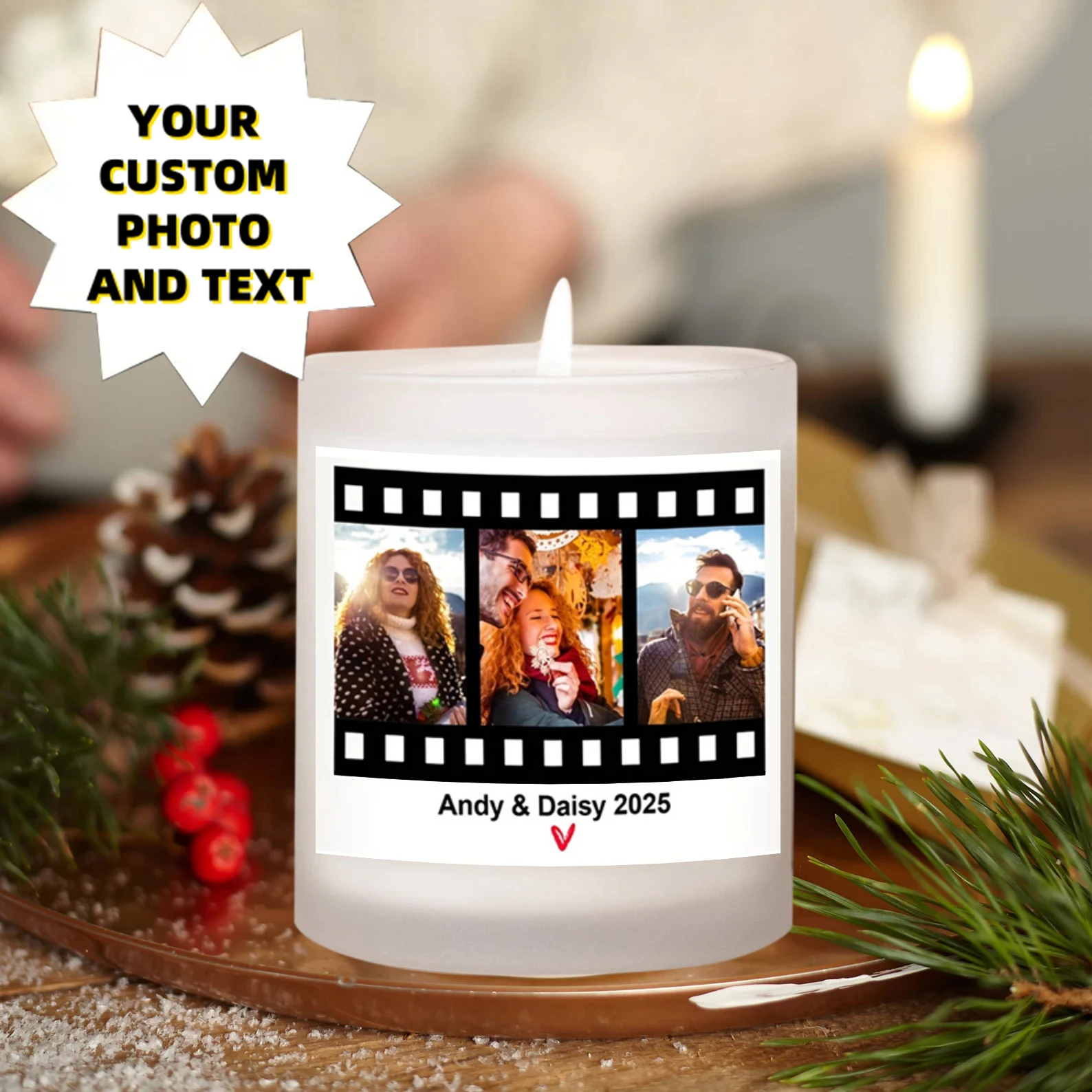 

Customized personalized candles, film continuous photo memories, anniversaries, birthday gifts, wedding candles, Christmas gifts