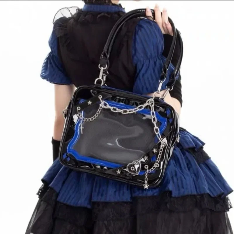 Xiuya Y2k Black Womens Shoulder Bag Chains Lolita Jk Transparent Gothic Harajuku Fashion Handbag Large Capacity Ladies Tote Bag