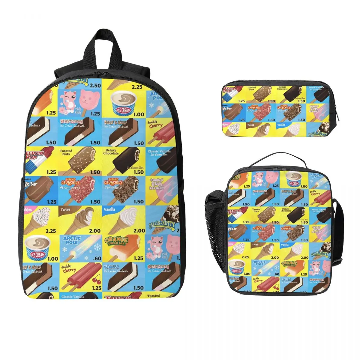 Ice Cream Truck Menu Backpack Student Boys Girls BookBag School Bag Laptop Shoulder Bags 3ps Insulated Lunch Bag Pencil Case