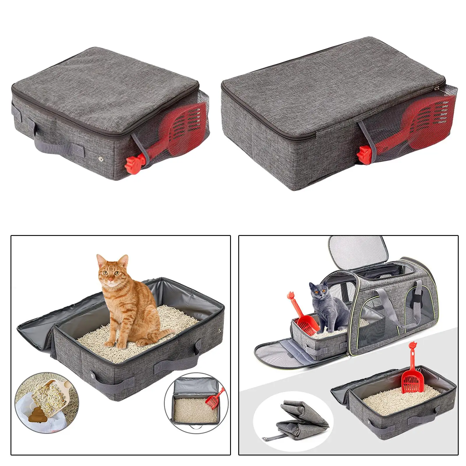 Foldable Cat Litter Box for Travel with Scoop Leakproof with Zipped Lid Lightweight Cat Toilet for Road Car Trip Outside Hotel - view 3