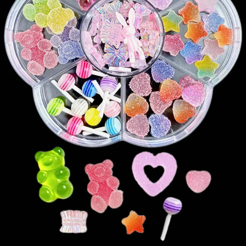 1 Doos Hars Willekeurig Gemengd Gummy Beer Nagel Bedels 3d Kleurrijke Hart Ster Nail Art Decoratie Accessoires Diy Manicure Benodigdheden