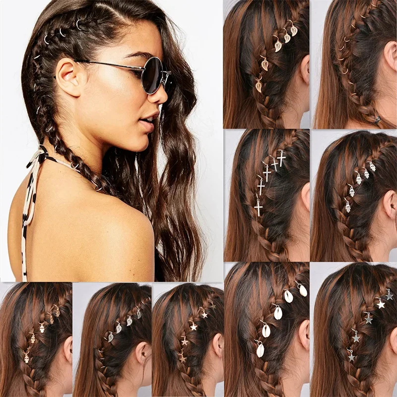 5pcs/bag Twist Braid Hair Ornament for Women Charming Alloy Circle Hoop Personality Braid DIY Pendant Hair Accessories