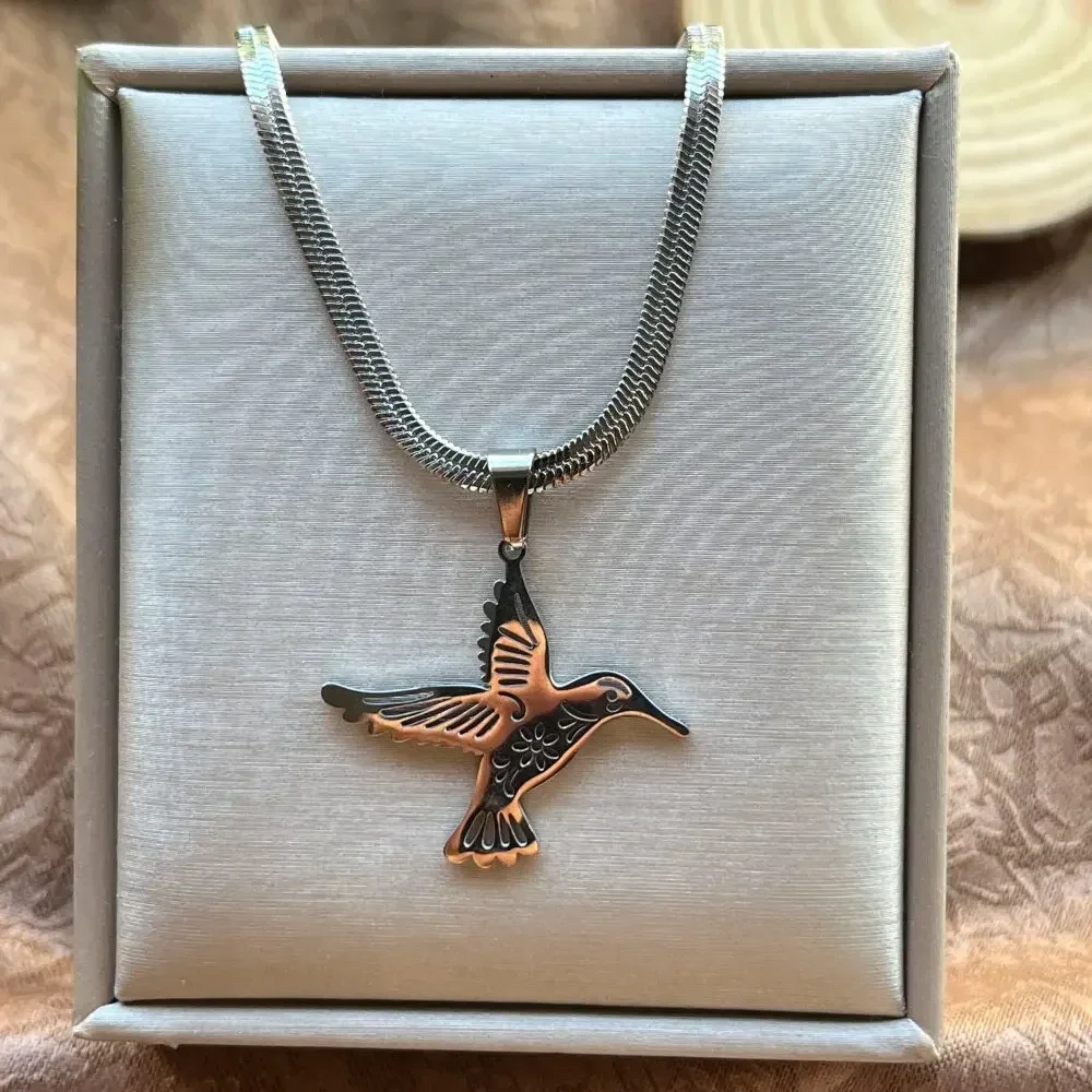 Bird Hummingbird Necklace for Women Men Stainless Steel Gold Color Animal Pendant Necklaces Jewelry Blade Chain collar colibri