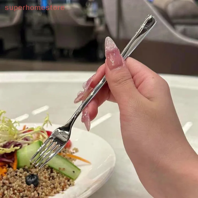 

Обеденная вилка из нержавеющей стали с длинной ручкой, набор столовых вилок, корейские столовые приборы, четыре зубца, салат, десерт, вилки для фруктов, кухня