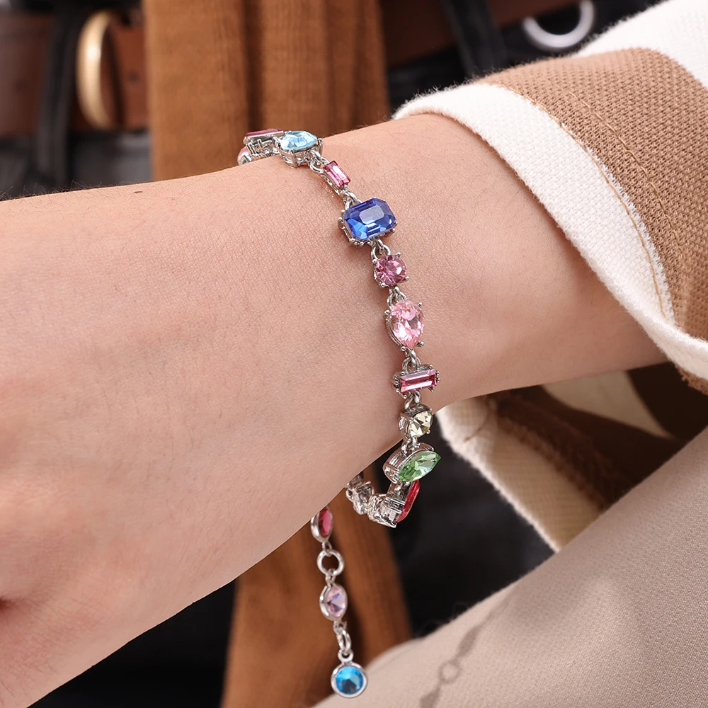 Pulsera de colores para mujer y niña, brazalete de cristal colorido brillante, pulsera de piedras de estilo barroco coreano, 2023