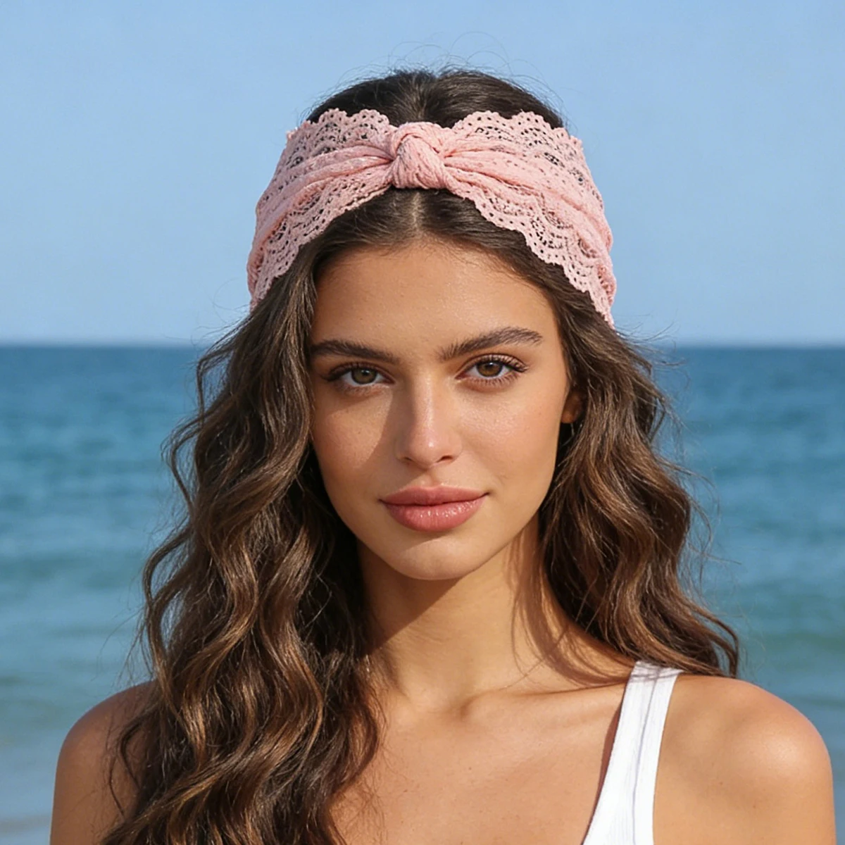 AWAYTR  Solid Color Lace Elastic Headbands Fashion Fabric Bow Wide Headband Hair Accessories For Women Knotted Hair Band