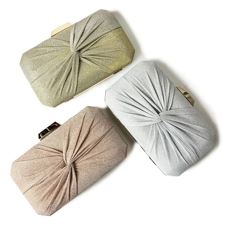 

Sparkling Faric Twist Evening Dress Women's Bag Versatile Annual Meeting Cross Knot Clutch Purse Fashion Gold Silver Handbags