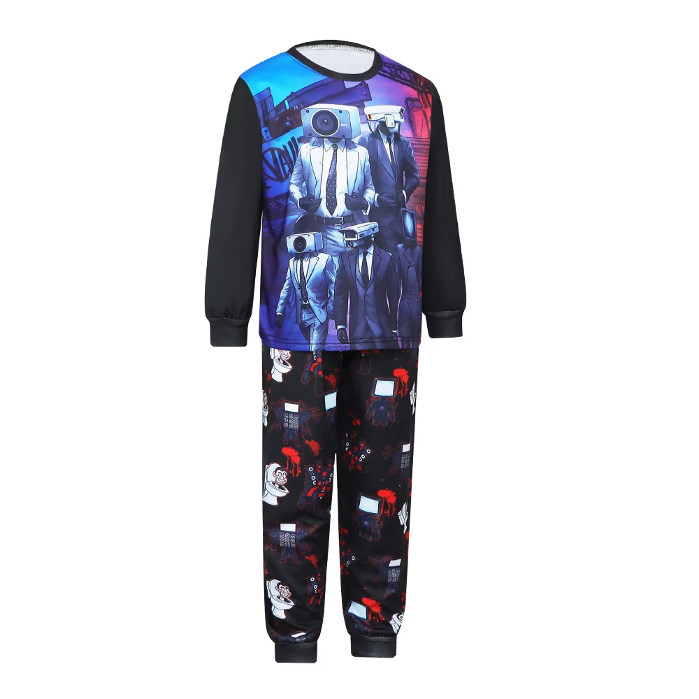 Skibidi Toilette Jungen Hemd Hose Set Langarm Kameramann TV Mann Cartoon Kind Pyjama Kostüm Halloween Cosplay