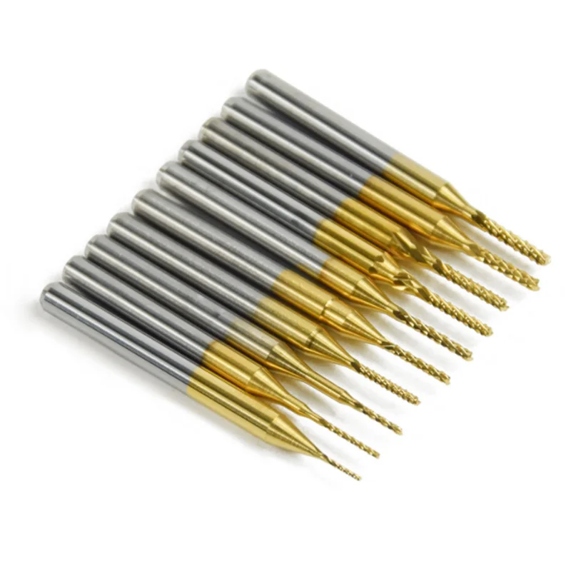 10pcs PCB Milling Cutter  TiN Coated 0.8-3.175mm set CNC Milling Bit 3.175mm （1/8）Shank Carbide End Mill for PCB Machine