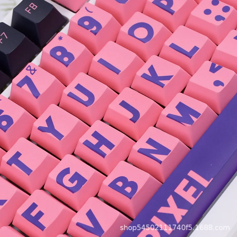 Pink Blue Large Font PBT Keycaps 5-Side Sublimation Original Profile Mechanical Keyboards Compatible for 75/87/98/104 Layout