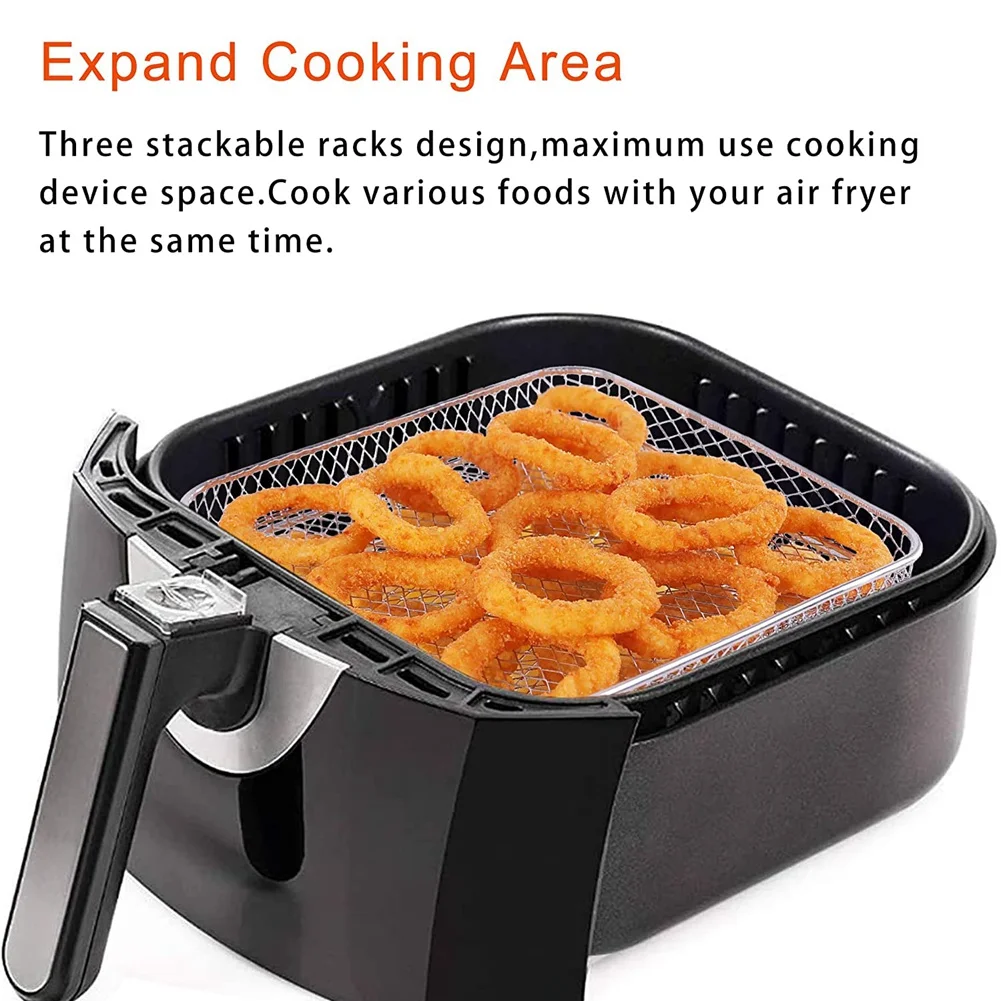 8 Inch Air Fryer Rack for Instant Vortex Air Fryer,Philips,COSORI Air Fryer,Square Three Stackable Dehydrator Racks