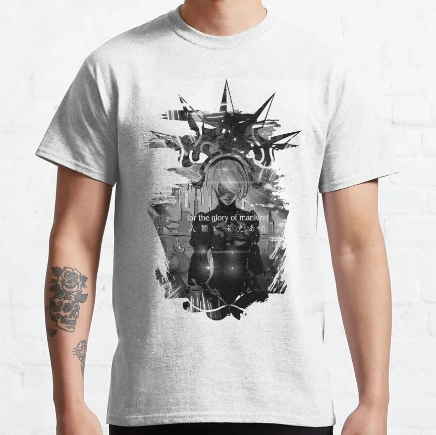 100% Cotton Tops Funny Short Sleeve Crew Neck YoRHa No. 2 Type B Big Size T-Shirts Men\'s shirt Yorha Nier Automata T Shirt