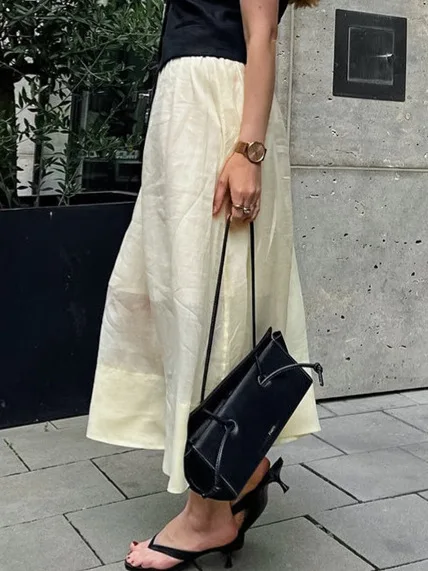 솔리드 심플 우아한 롱 스커트 여성 여름 탄성 허리 a 라인 Faldas Bottom 여성 streetwear 캐주얼 패션 맥시 스커트 New