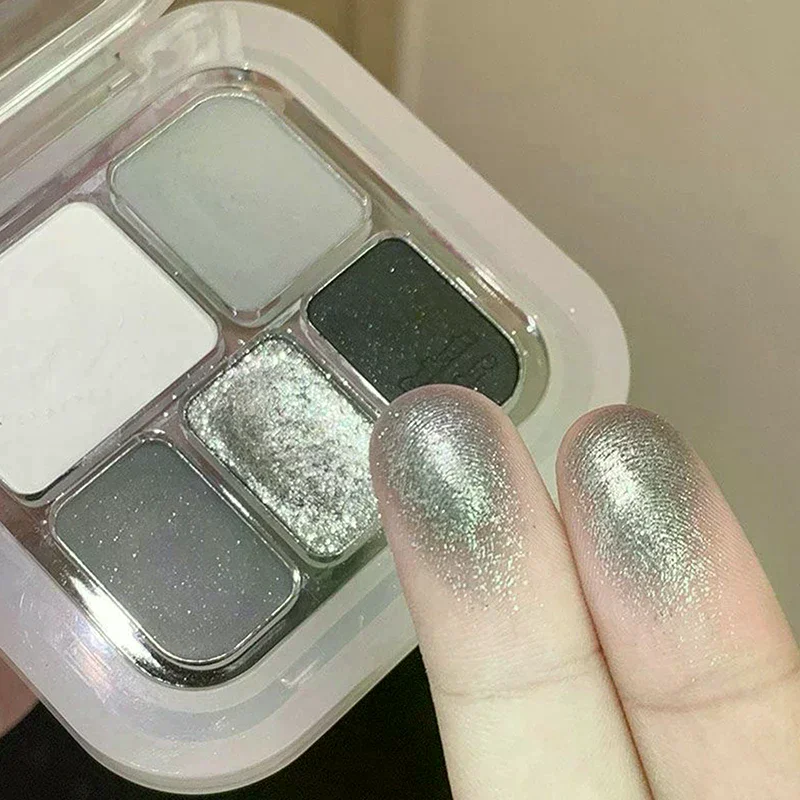 5-Color Punk Smokey Eye Makeup Eyeshadow Palette Silvery White Cement Gray Dark Black Matte & Shimmer Lasting Party Makeup