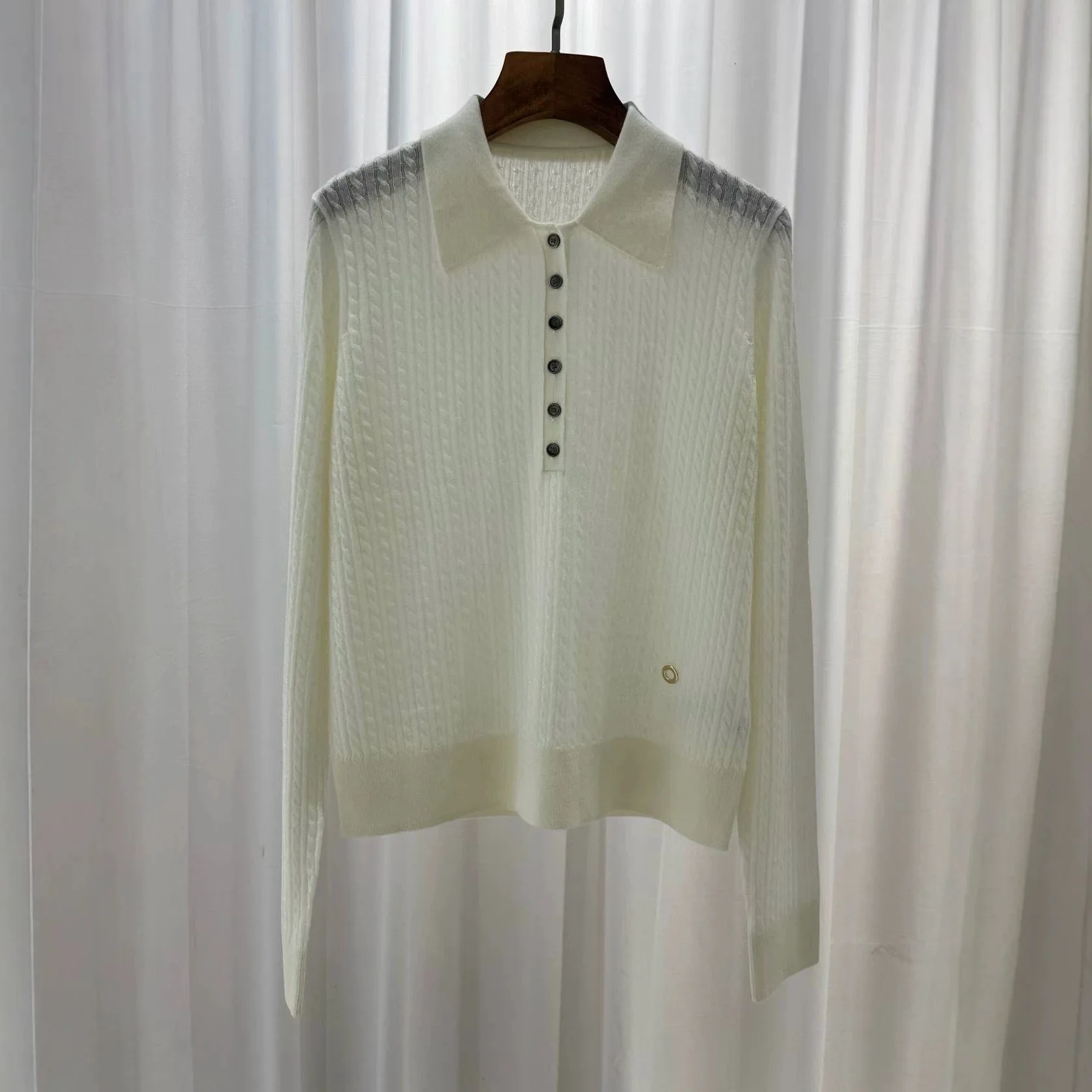Women's 2026 Autumn Winter New Polo Collar Twisted 100%Wool Knitted Top