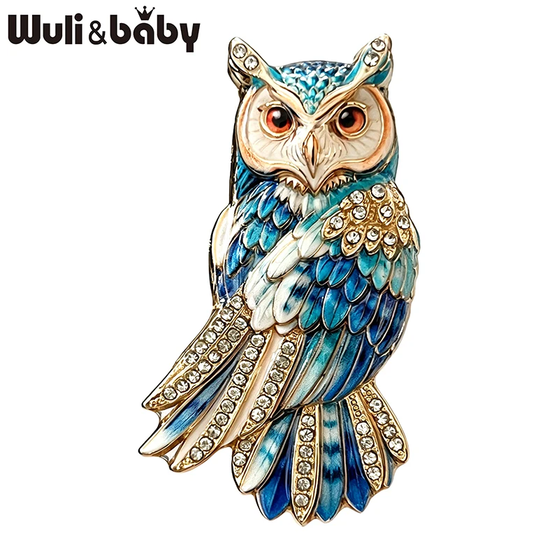 Wuli&baby Cute Owl Brooches For Women Unisex 4-color Enamel Rhinestone Colorful Bird Animal Office Brooch Pins Gifts