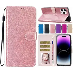 Carino Glitter Cassa Del Telefono Per OPPO A54 A93 A76 A17 A57 A77 A74 A36 A96 A94 5G Donna Bambini Portafoglio Carta Fondina Della Copertura P18D