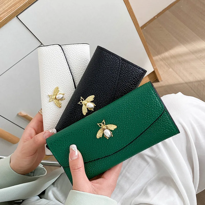 Cartera elegante para mujer con patrón de abejorro y diseño delgado, perfecta para uso diario