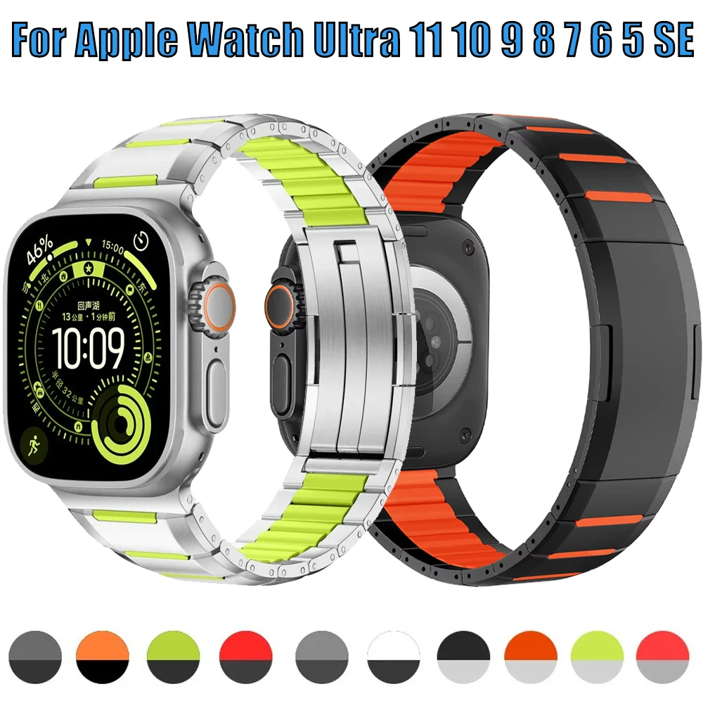 Fluorkautschuk+Stahlarmband für Apple Watch Ultra 3 2 1 49mm/46mm 42mm 45mm 41mm 44mm 40mm Uhrenarmband für IWatch 11 10 9 8 7 6 5 SE