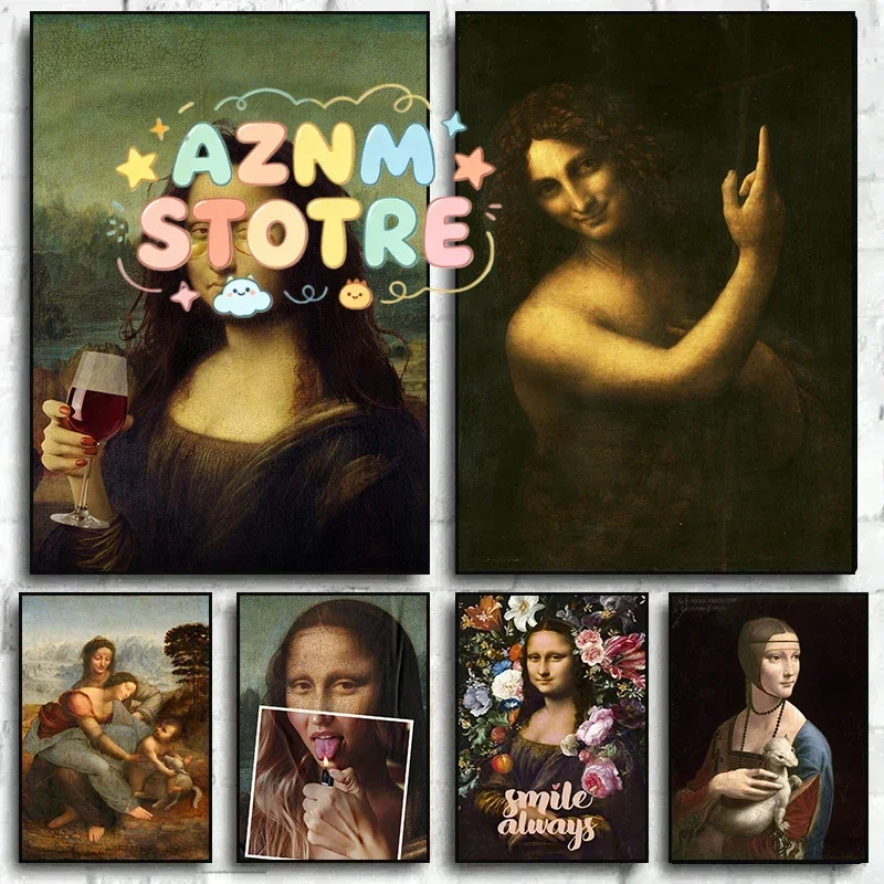 Leonardo Da Vinci Famous Painting Mona Lisa John The Baptist Canvas Painting Funny Portrait Wall Art Poster Prints Home Decor