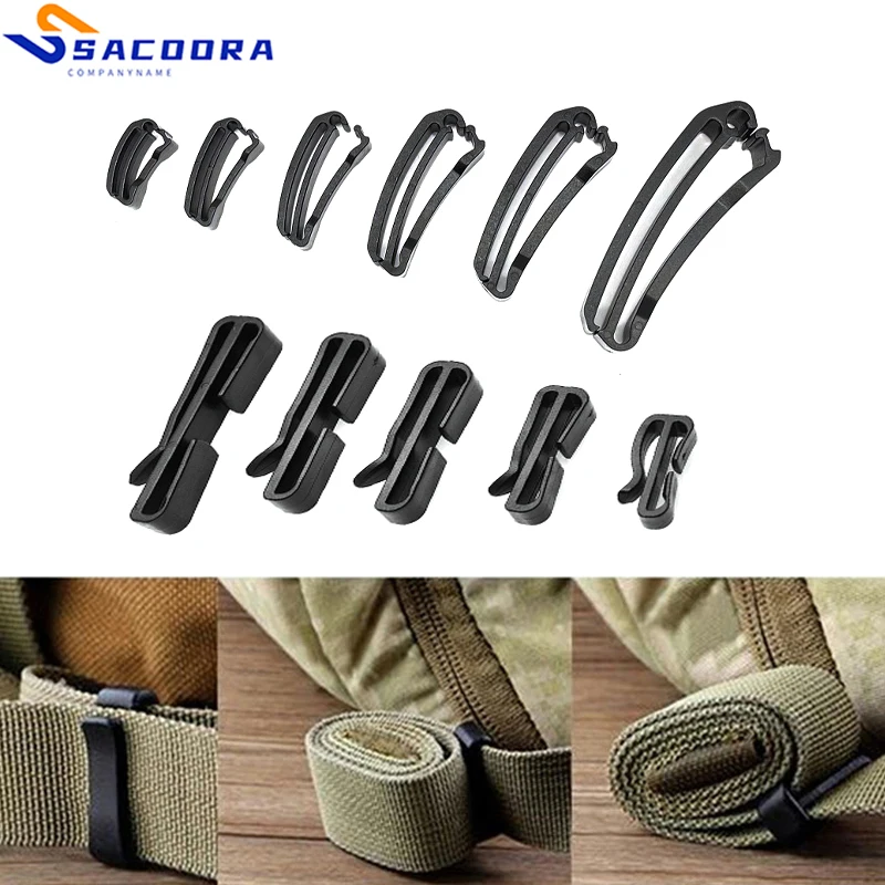 10 sztuk/opakowanie Quick Slip Keeper Buckle End Clip Slider Black do plecaka taktycznego Molle Regulacja paska Taśma 15-50 mm