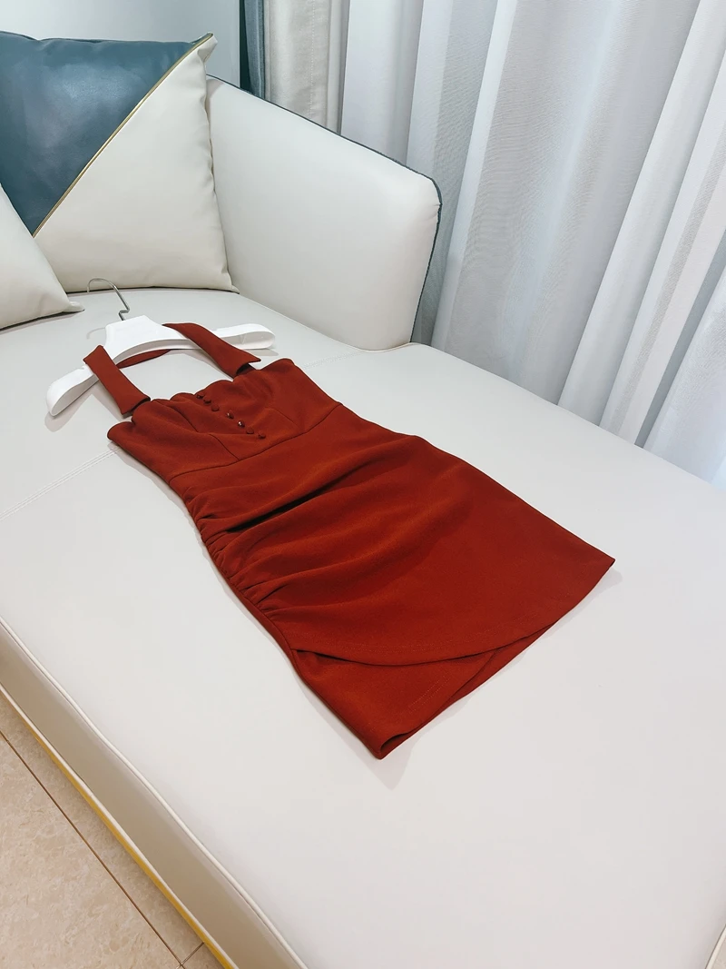 

Ретро-платье-жилет в гонконгском стиле, красное, облегающее, с запахом, для женщин, летнее, на бретельках, элегантное