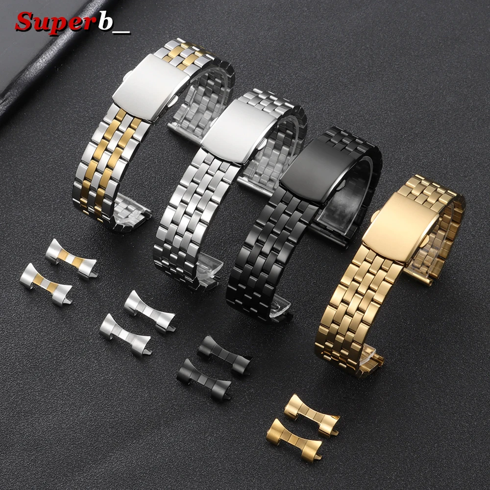 Stainless Steel Watch Band 12mm 14mm 16mm 18mm 20mm 22mm 24mm Universal Metal Bracelet Men Women Replace Folding Buckle Straps