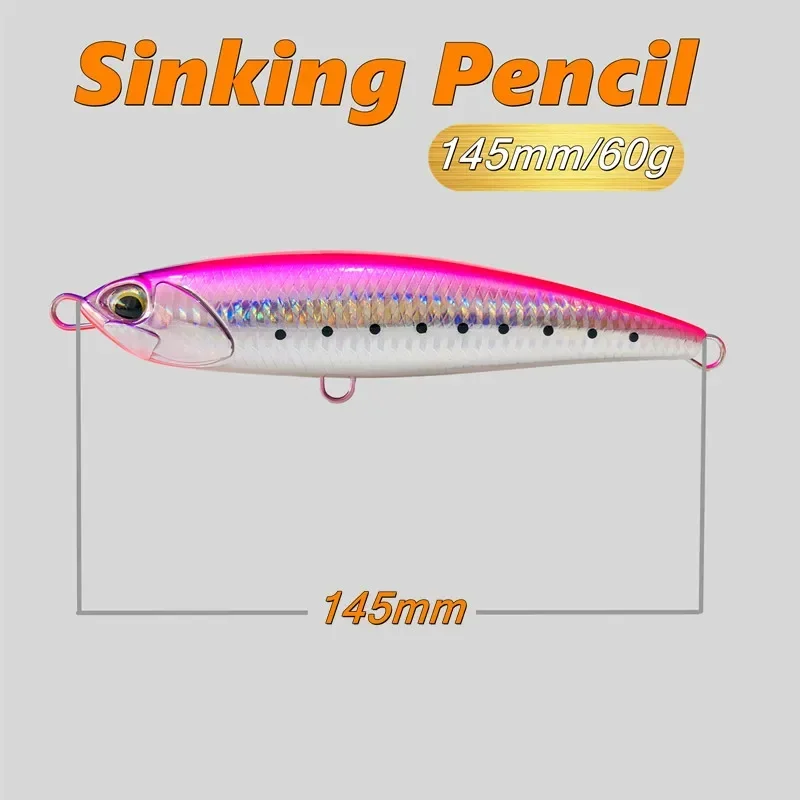 GREENSPIDER 145mm 60g Sea Fishing Lures Sinking Boat Trolling Big Pencil Artificial Bait for GT Sea Bass Fishing Lure
