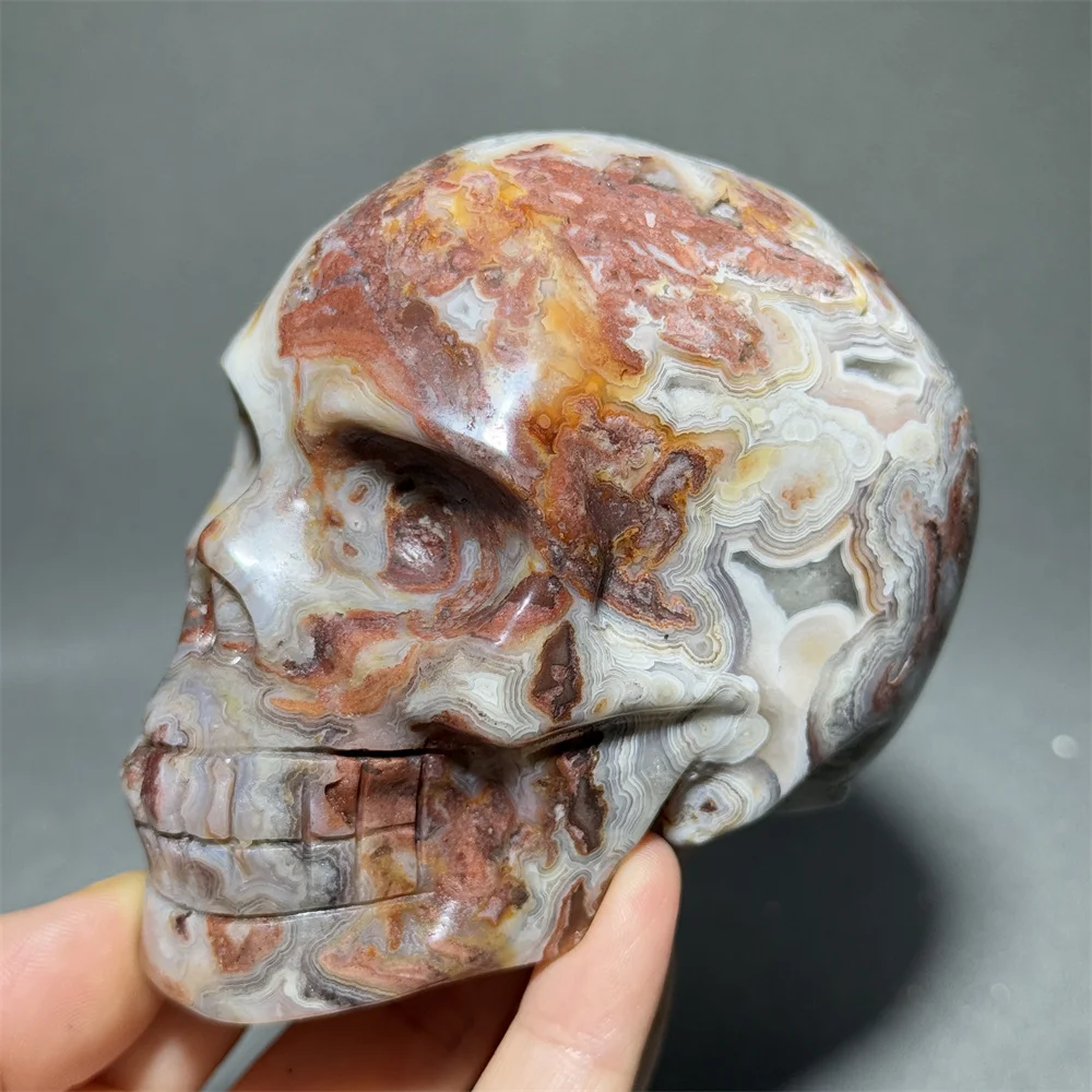 Mexican Agate Hand Carved Skull Natural Exquisite Mineral Crafts Healing Energy Meditation Home Feng Shui Decorative Gift