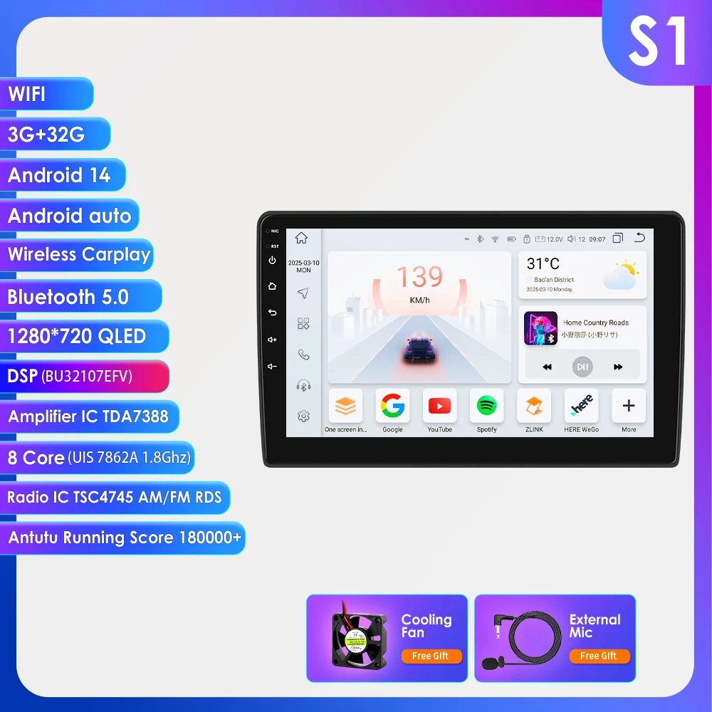 Hizpo Auto Multimedia Speler GPS Navigatie voor Fiat 500 2016-2019 Hoofdunit Stereo Draadloze CarPlay QLED Scherm Wifi 4G 360 Camera AI