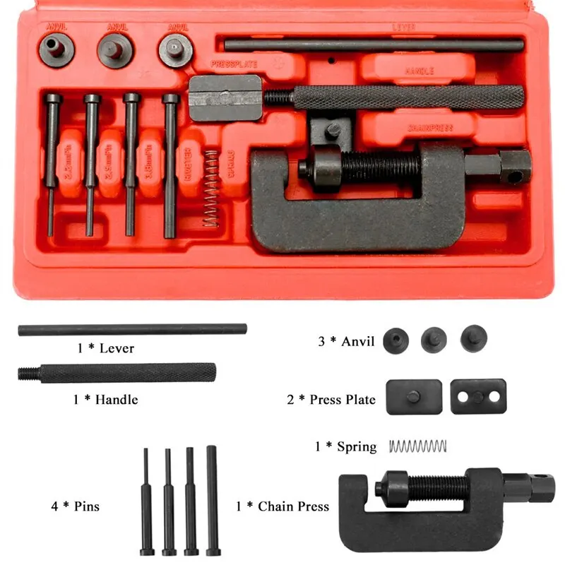 Motocicleta Cadeia Repair Tool Set, divisor disjuntor, moto montanha rebite ferramenta, Heavy Duty Link O Ring, 13pcs