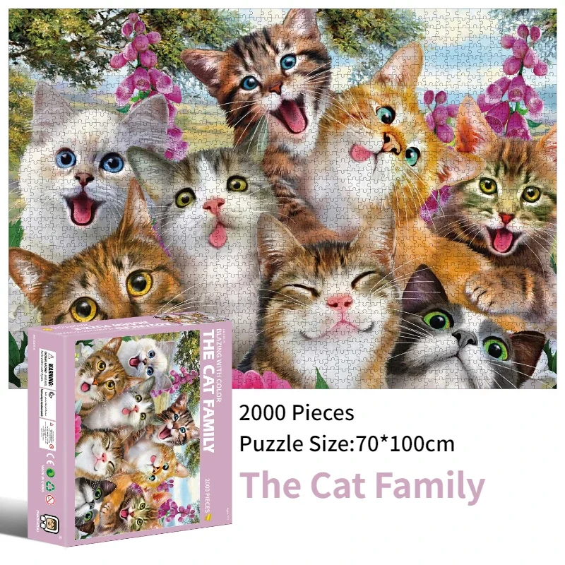 70*100cm 2000pcs Advanced Paper Jigsaw Puzzle The Cat Family Animal Painting Stress Reducing Blazing with Color Christmas Gift