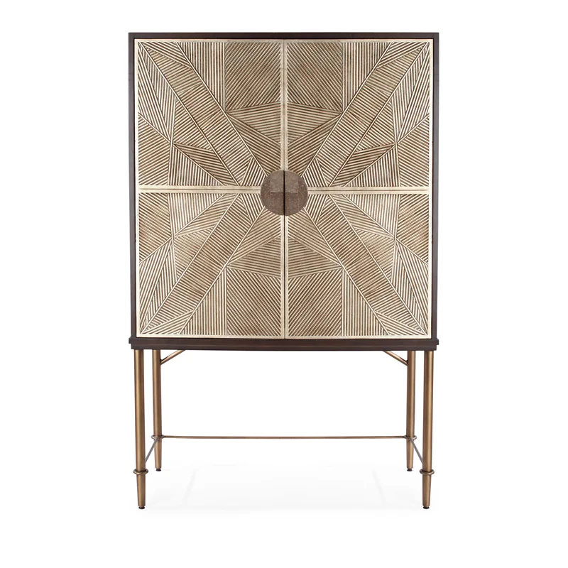 

Light Luxury Solid Wood Wine Cabinet Living Room Against The Wall Stainless Steel Decorative Model Room Dining Side Cabinet