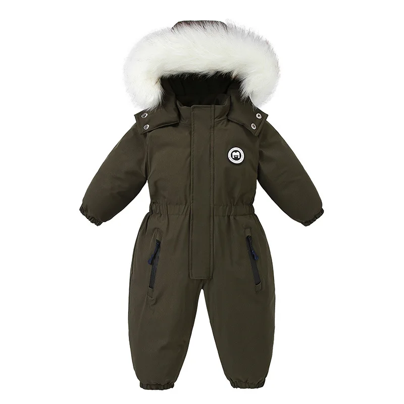 -30 Degree 2024 Kids Winter Jumpsuit Plus Velvet Warm Hooded Children Girls Overalls 1-5 Years Baby Boy Rompers Snowsuit