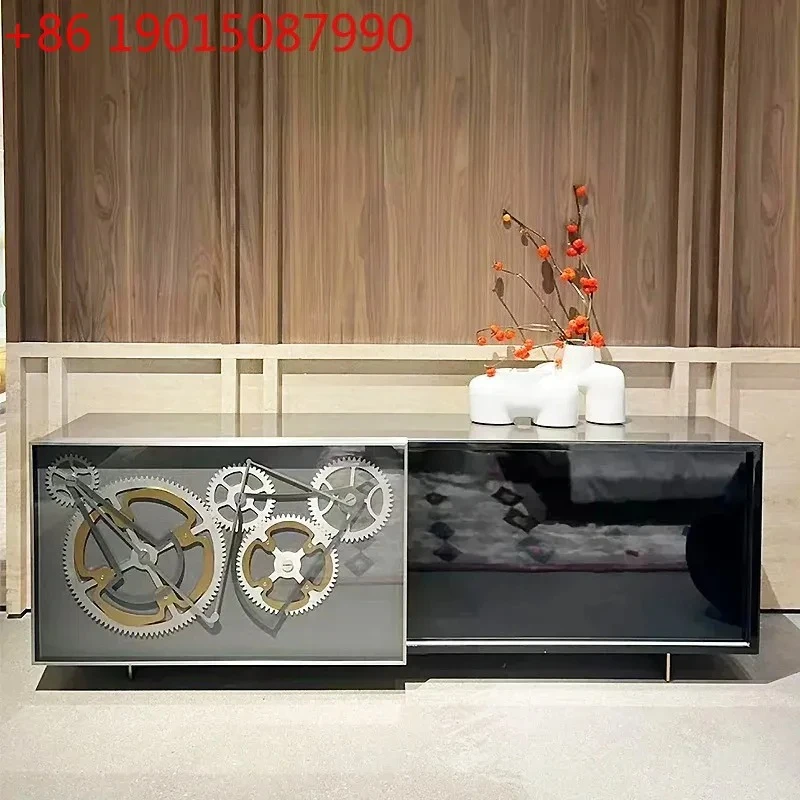 

Italian light luxury stainless steel dining side cabinet high-end large apartment living room household solid wood locker