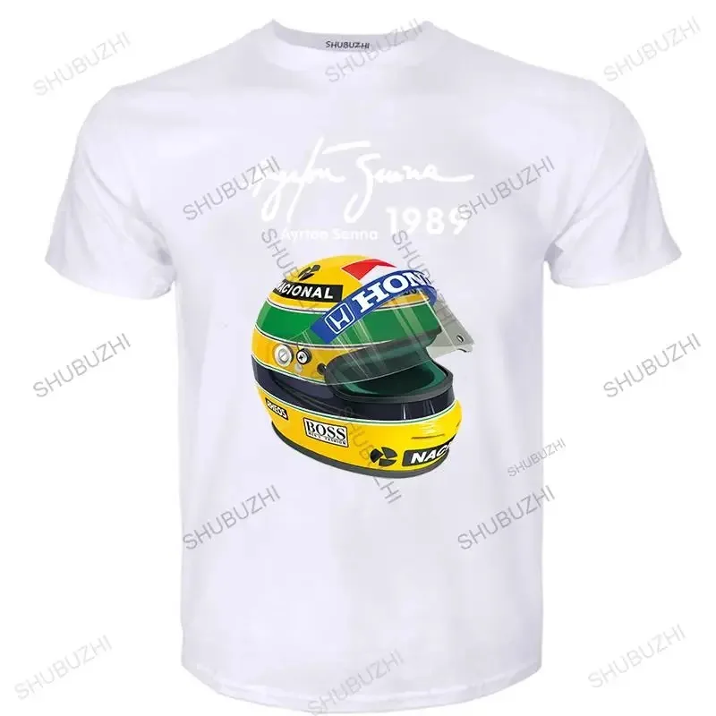 Mens Ayrton Senna Helmet T Shirts 1 Race 1989 Men Cotton Tee Shirts For Sale T-Shirt fashion tee-shirt homme tops