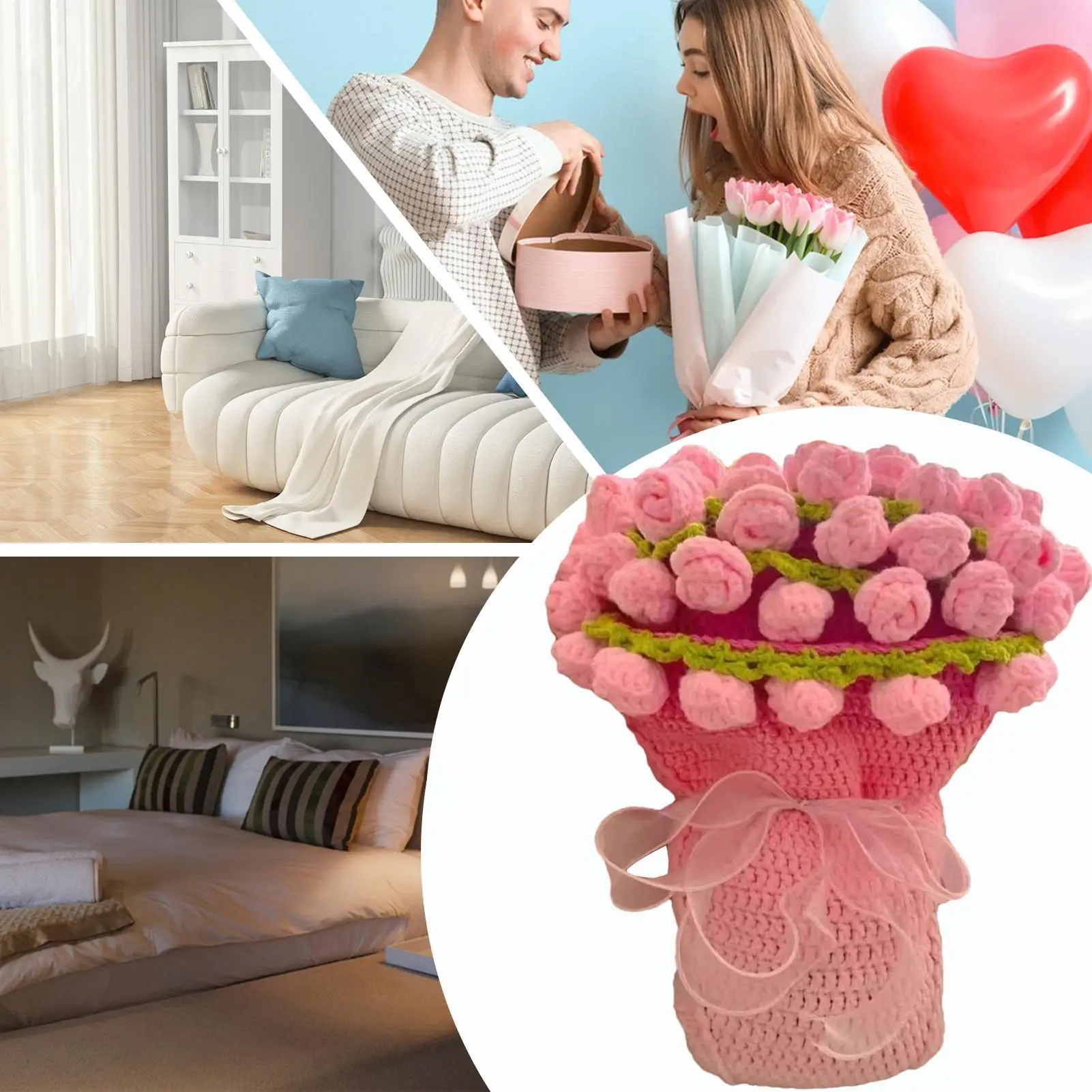 

Комплект для вязания крючком, одеяло с цветами, принадлежности для рукоделия, розовый букет, одеяло, комплект для вязания для взрослых, женщин, мам, домашний декор, пледы для кровати, дивана