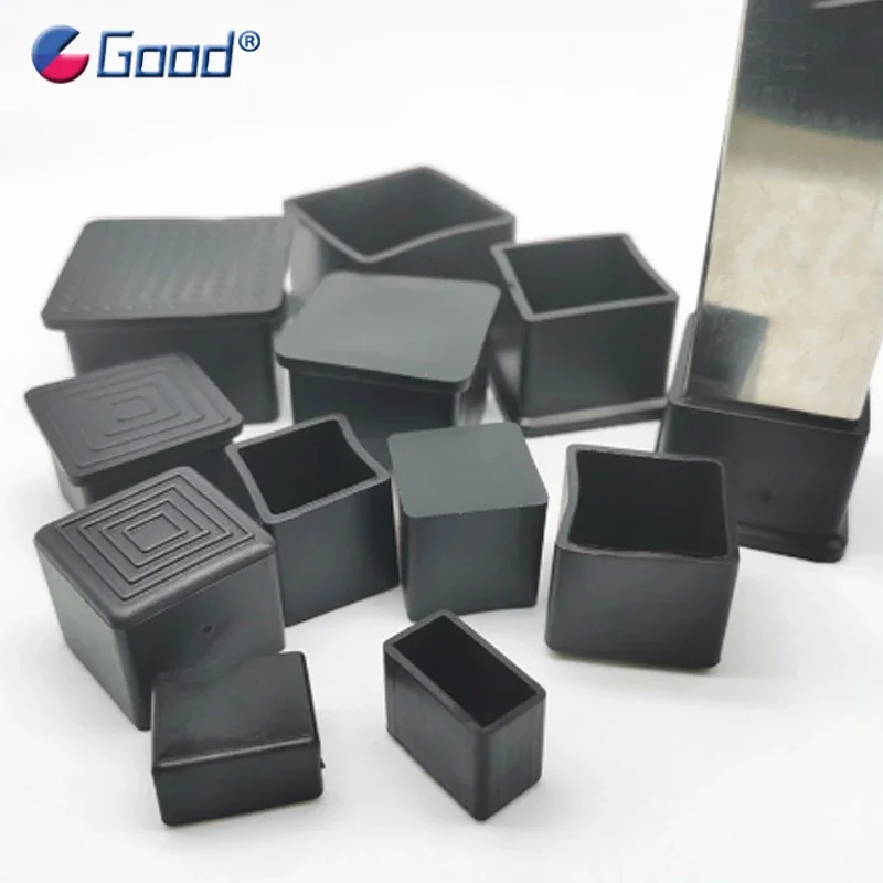 2/4/8Pcs Black PVC Rectangle Table Foot Pipe Cover Table Chair Leg Tips Caps Square Feet Pads Anti Slip and Silent Protect