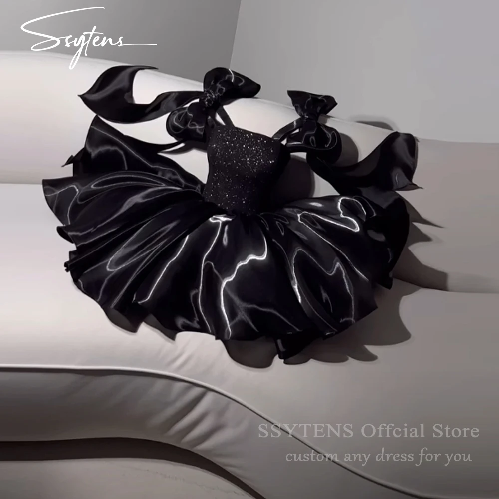 

SSYTENS Glitter Short Evening Dresses Bow Straps Mini Homecoming Prom Dresses Sweetheart Black Formal Prom Gowns Customized 2027