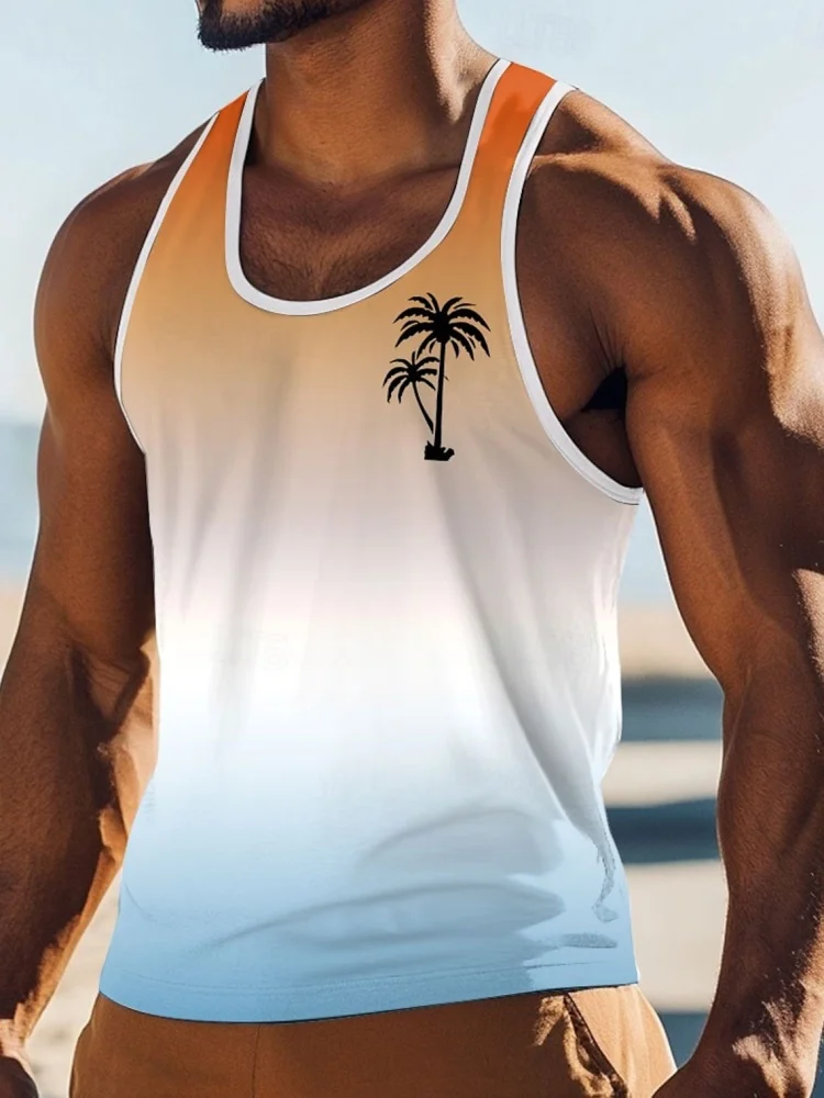 

2025 New Summer Seaside Vacation Men's Casual Sleeveless T-shirt Outdoor Sports Men's Top 3D Printed Daily Men's Beach Tank Top
