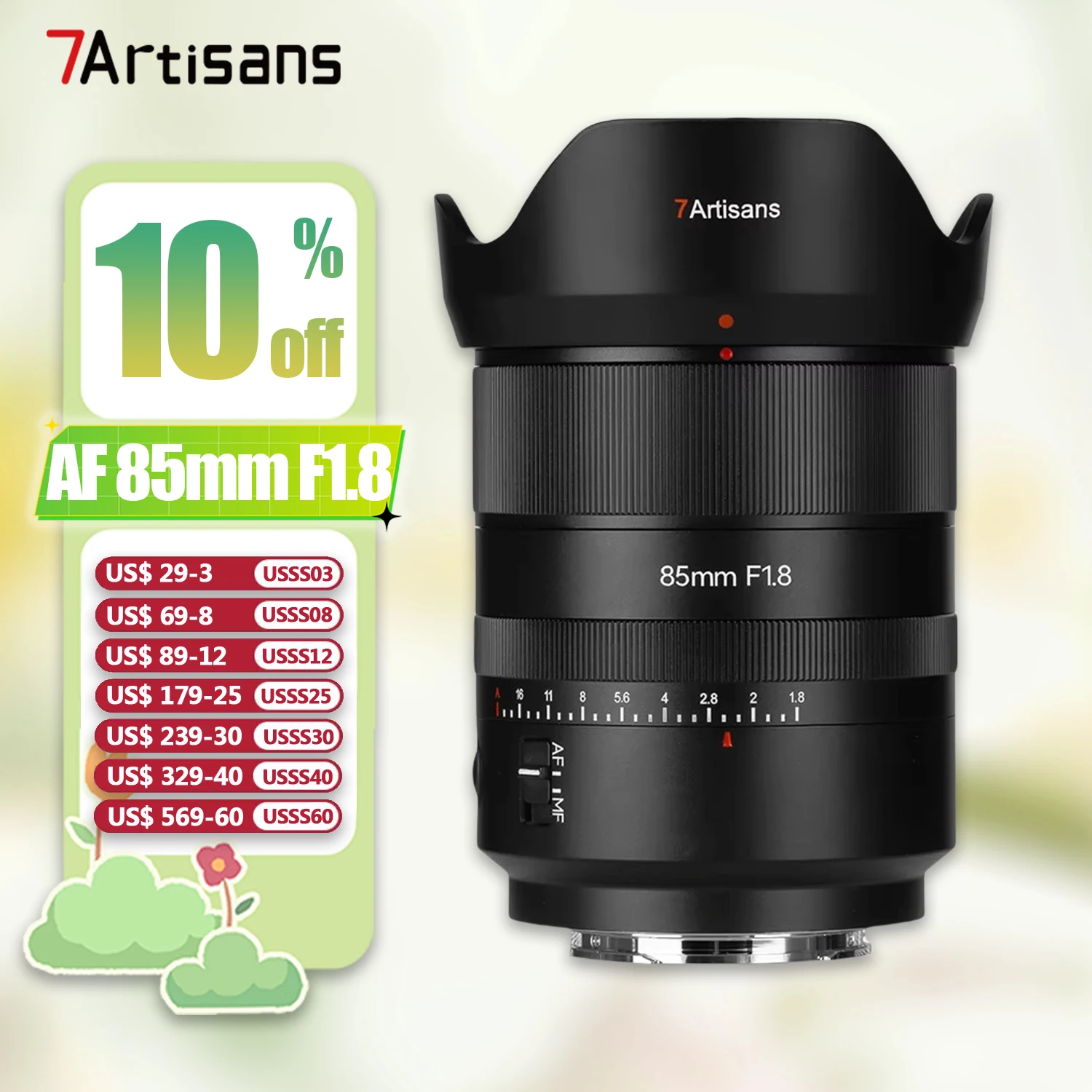 

7artisans AF 85mm F1.8 Full Frame Autofocus Mirroless Camera Lens for Portrait Photography with Sony E Mount A6000 A7RIII ZVE-10