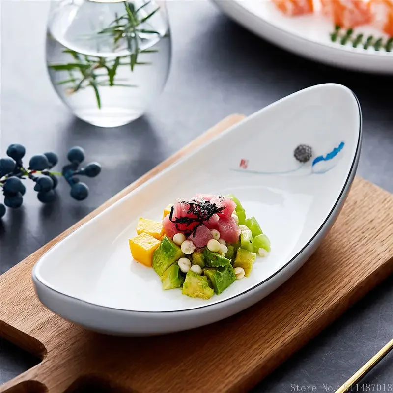 Chinese Style Creative Ship Shape Oval Irregular Tableware, Home Kitchen Restaurant Supplies, Desserts Salad Dining Plate, 1Pc