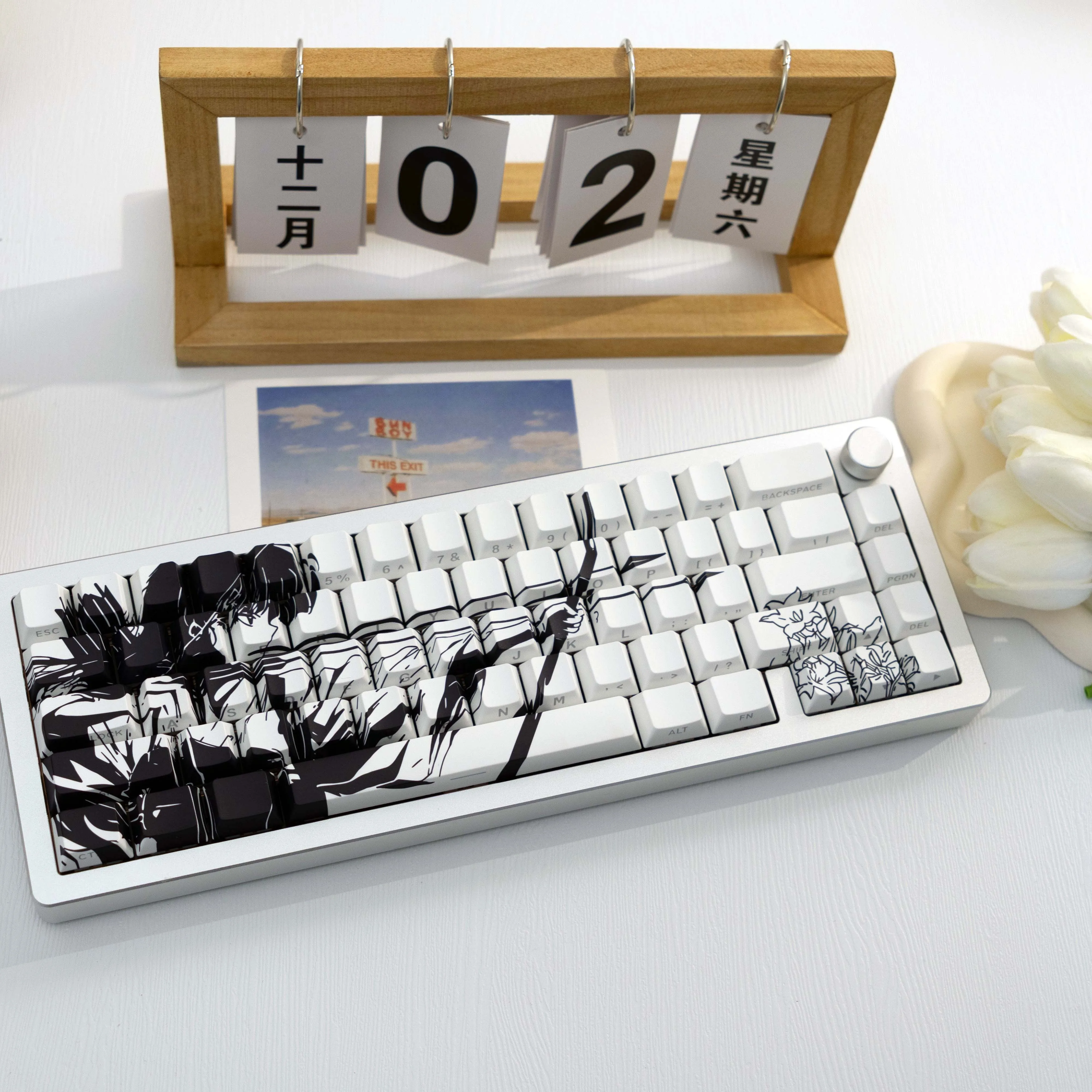 138 Keys Kikyo White PBT Keycaps Side Print Translucent Cherry Style Dye-Sub MX Switch 61 64 68 87 96 104 108 Random Color