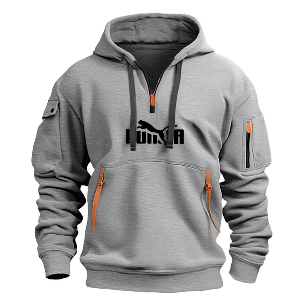 

Spring Autumn New Men Loose Hooded Sweatshirt Multi-Pocket Warm Pullover Fashion Casual Tops for Outdoor Fishing & Daily Wear