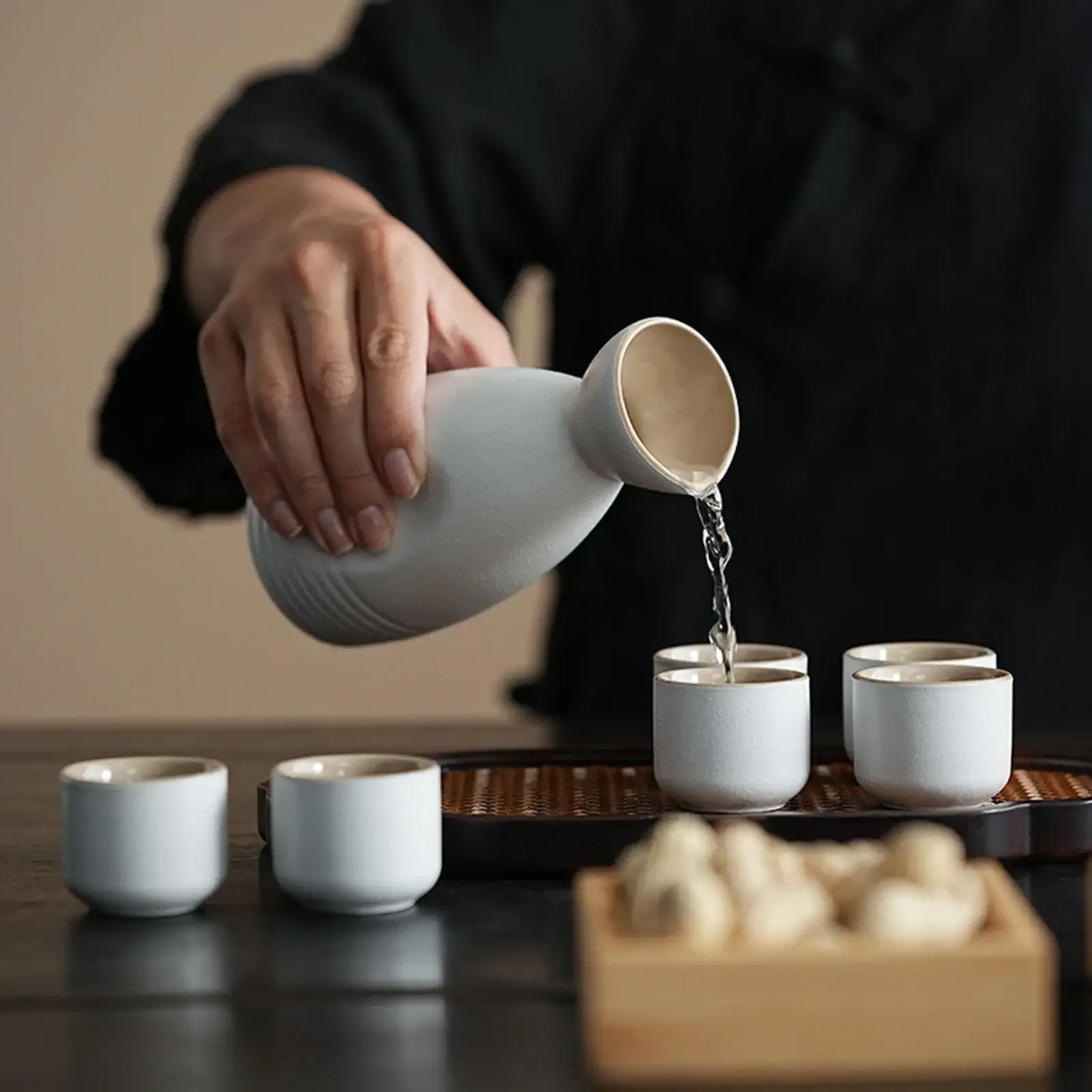 Japanese Style Ceramic Sake Pot Cups Set Decoration Drinkware Crafts Traditional for Cabinet Kitchen Tea Party Drawer Cupboard