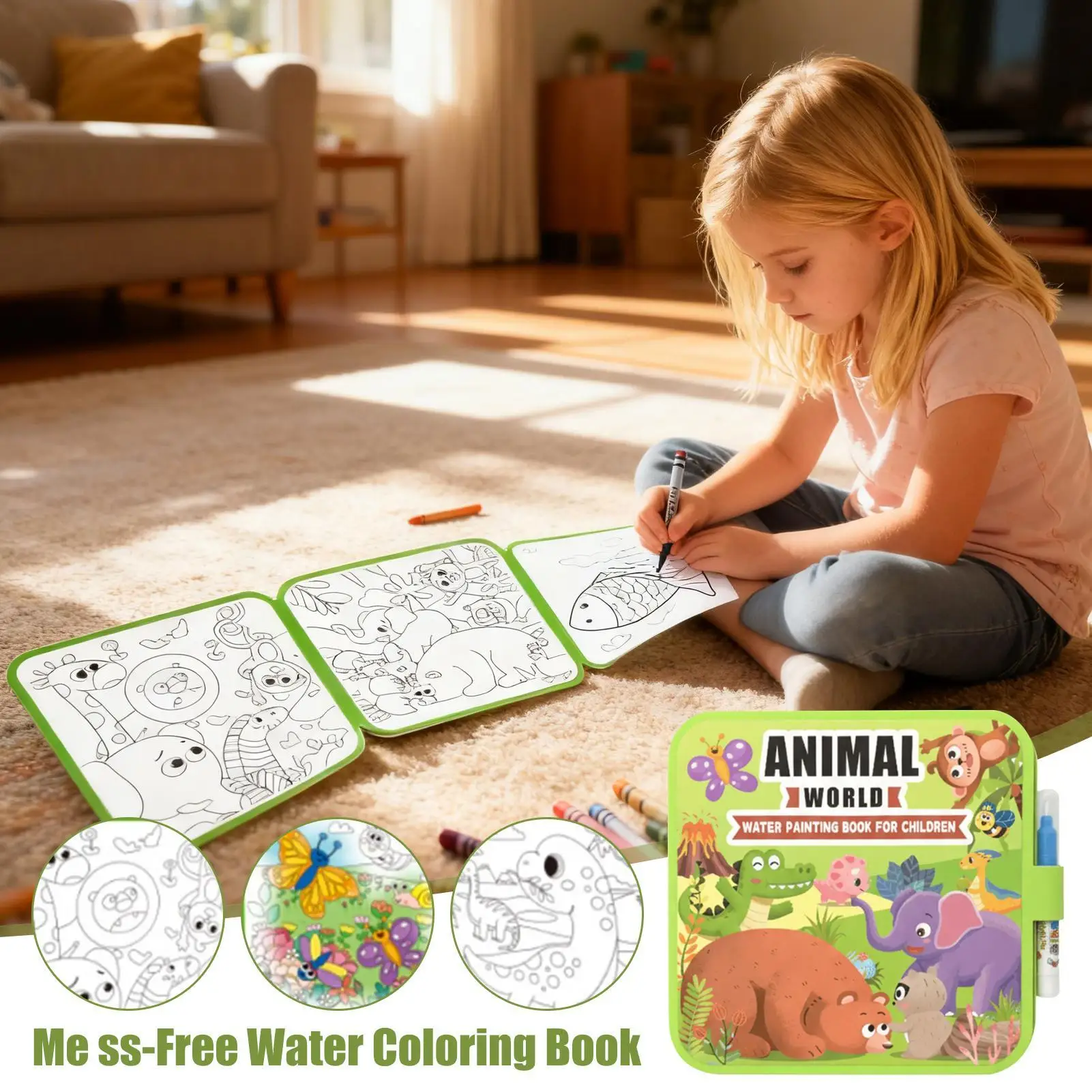 Libro da colorare ad acqua Attività prescolare senza disordinazione Giocattolo educativo Libro per scarabocchi ad acqua per bambini Ragazzi Ragazze Casa in età prescolare