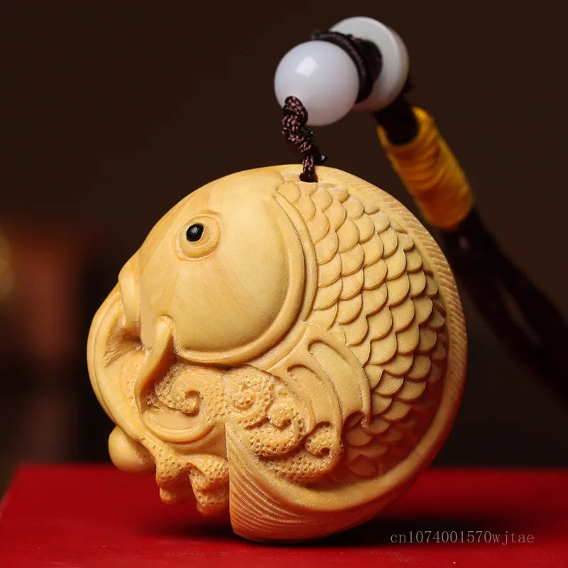 Huangyangmu Fish Shape Pendant Creative Home Living Room Bedroom Car Interior Decoration, Business Gift Decor, Wooden Craft, 1Pc